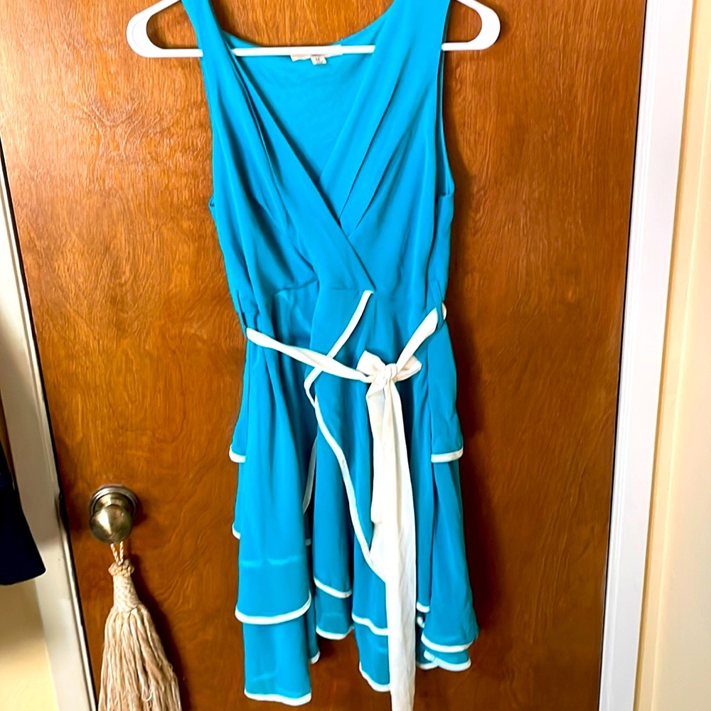 Blue silk ruffle dress